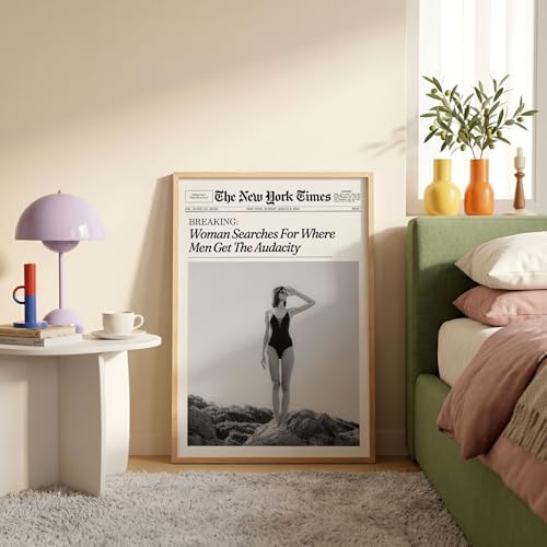 Trendy NewsPaper Wall Art 8x10in Wood Grain Frame Woman Searches - Image 6