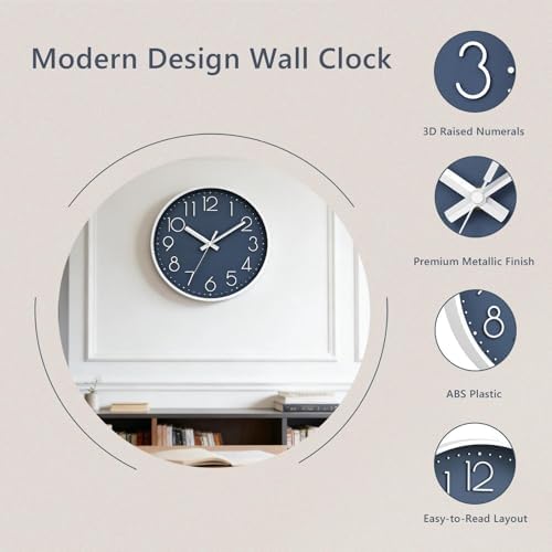 DAXSMY Wall Clock 8 Inch Azure Blue Decorative, Battery Operated Silent - Image 4