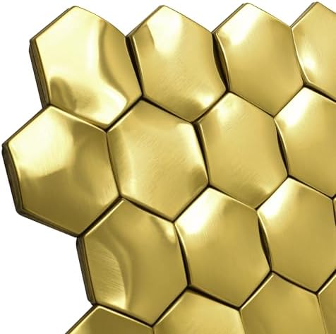 3D Gold Wall Panels Hexagon Metal Tile Gold Backsplash Tiles - Image 3
