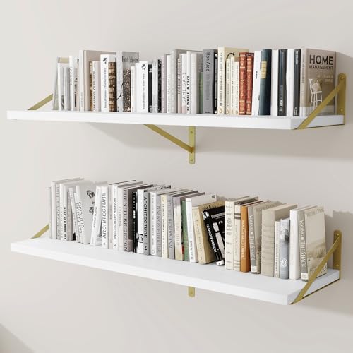 Deep Wall Shelves 48"W x 12"D Engineered Wood Floating Shelves by Venusmiles