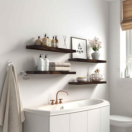 YYWUOJJ Wood Floating Shelves for Wall Decor, Rustic Wall Shelves for Bedroom - Image 5