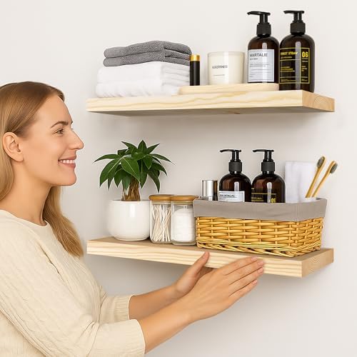 BGMG Wood Floating Shelves 24 inch, Wide Rustic Wooden Wall Shelves - Image 3