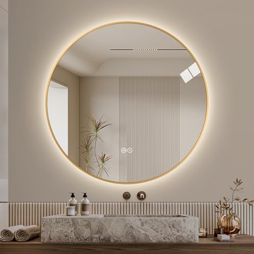 LAIYA 24 Inch Gold Round LED Bathroom Mirror, Anti Fog, 3 Colors by LAIYA