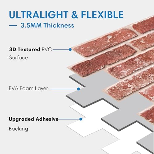 COMSTICKC 3D Peel and Stick Faux Brick Wall Stickers, Ultra-Light - Image 5