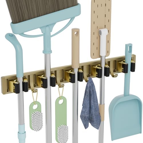reliahom Broom Holder Wall Mount Mop Hanger Tools organizer 5Racks 4Hooks by reliahom
