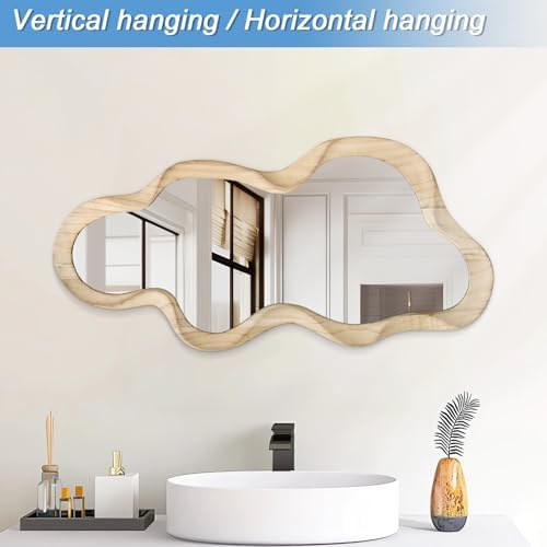 Large Asymmetrical Mirror, Irregular Cloud Wall Mirror Wood Frame Mirror - Image 5