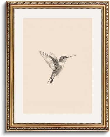 VIYYIEA Gold Framed Hummingbird Wall Art Vintage Canvas Print, 16×20 Inch by VIYYIEAART