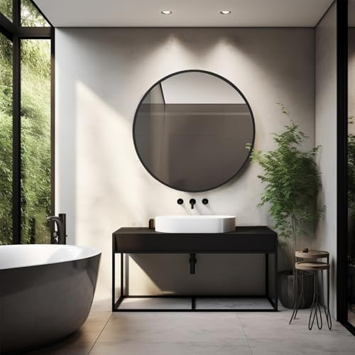 Sunniry Circle Mirror 26 inch, Matte Black Metal Frame - Image 3