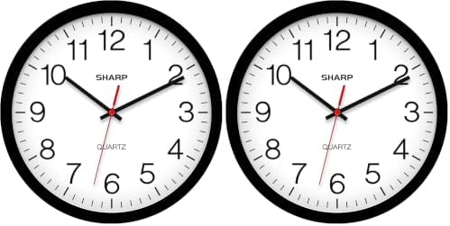 Sharp Wall Clock – Black, Silent Non Ticking 14 Inch Quality Quartz Battery by SHARP