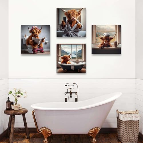 Rustic Cow Wall Art Funny Bathroom Wall Decor Abstract Wildlife Pictures - Image 6