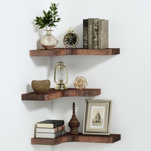 SAUMONIERES Corner Floating Shelves Wall Mount Shelf Solid Wood by Saumonieres