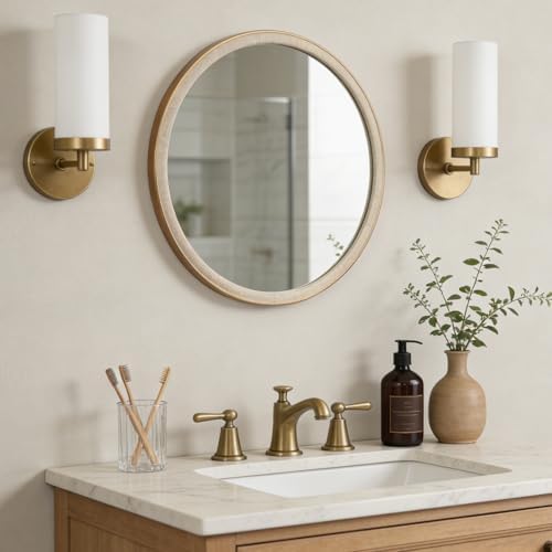 WallBeyond Round Mirror 24 Inch, Linen-Texture Circle Wall Mirror by WallBeyond