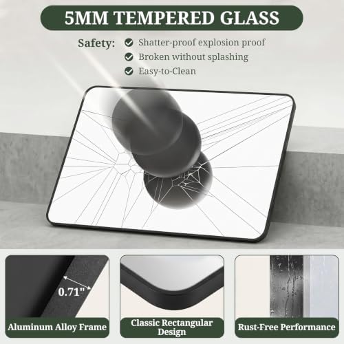 Bathroom Mirror for Wall, 40x30 Inch HD Tempered Glass Vanity Mirror - Image 6