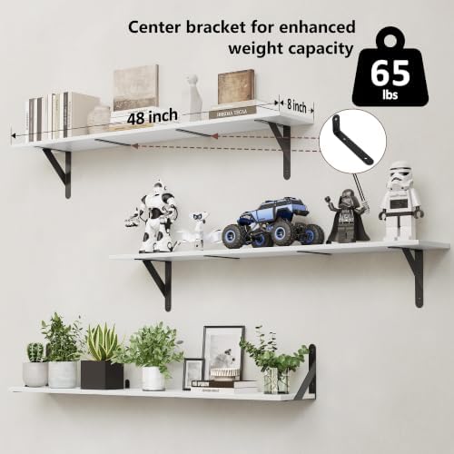 WOPITUES Long Wall Shelves 48″W x 8″D, Floating Book Shelves Max Load 65lbs - Image 3