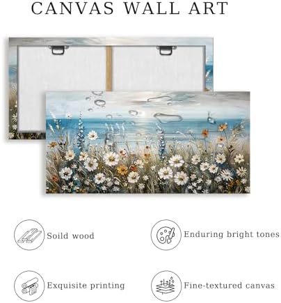 SERIMINO Coastal Landscape Wall Art, Daisy Wildflower Wall Pictures 20"X40" - Image 5