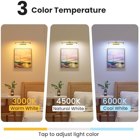 Picture Light for Wall Battery Powered, Dimmable 3 Color Temps 350LM Remote - Image 4