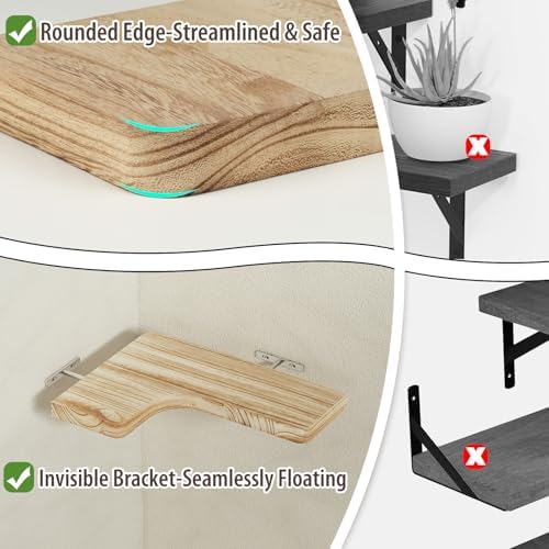 SAUMONIERES Corner Floating Shelves Wall Mount Shelf Solid Wood - Image 4