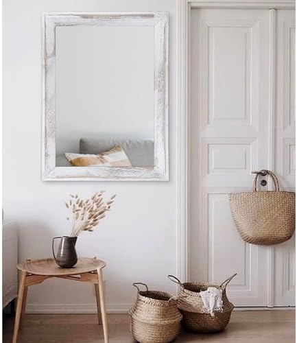 AAZZKANG Mirrors for Wall Rustic Wood Framed Hanging Mirror 28"x20" Decorative - Image 5