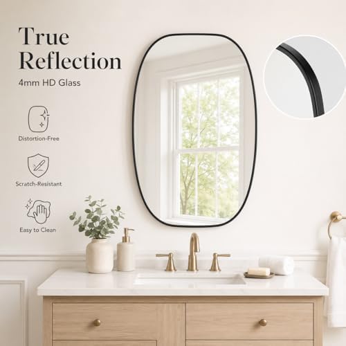 USHOWER Black Oval Bathroom Mirror 20x30 Inch, Oblong Vanity Mirror - Image 3