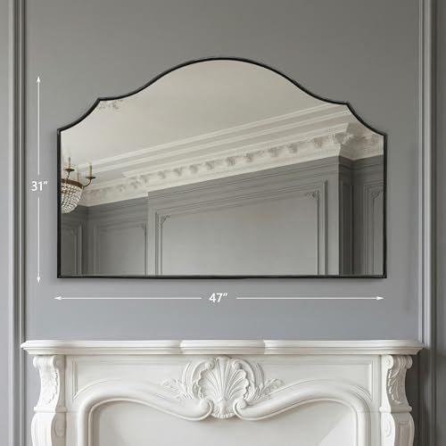 Besdomus Black Scalloped Wall Mirror: 47"x31" Large Wooden Fireplace Mirror - Image 4