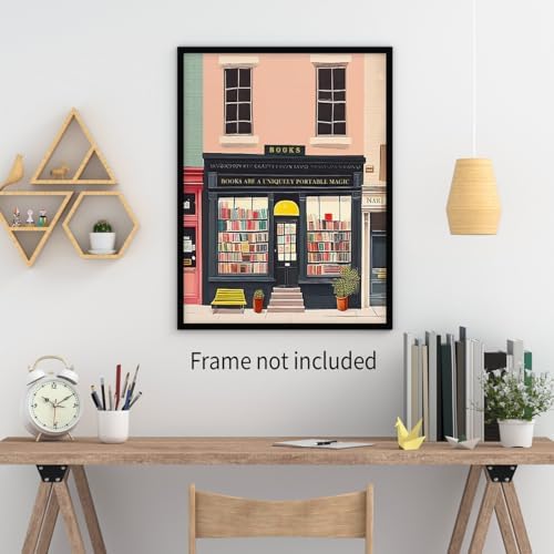 MWZUPQ Pink Bookshop Poster Book Wall Art The Bookshop On The Corner Paintings - Image 3
