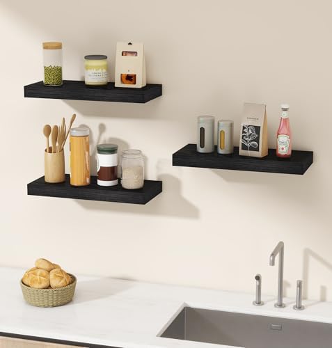 Vervida® Black Rustic Floating Wall Shelves 15in Set of 3 Hidden - Image 2