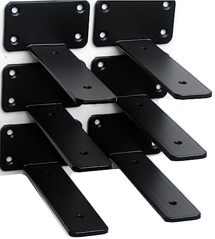 6 Pack - 5 inch Black Hidden L Shelf Bracket Iron Floating Shelf Brackets by MHMYDZ