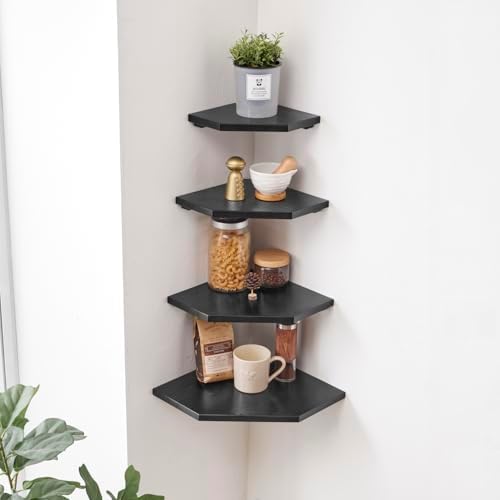 Corner Wall Shelves Set 2 Wire Hole Solid Oak Wood Display Shelf - Image 4