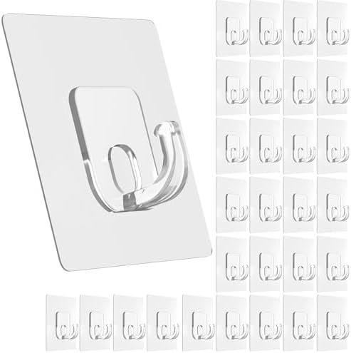 Large Adhesive Hooks for Hanging Clear 30 Pack Wall Hangers Heavy Duty 33lb by Latoxcaa-SpaceMaster