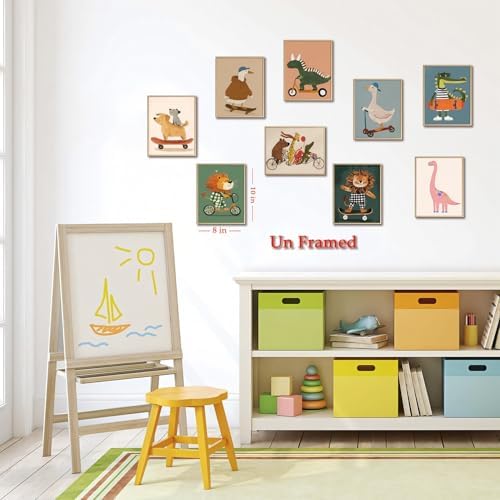 SAMHOU Kids Room Wall Art Set of 9, Funny Cute Cartoon Animal Canvas Prints - Image 6