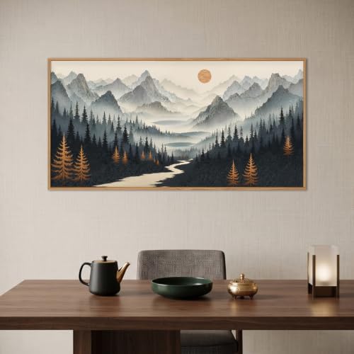 Boho Misty Forest Mountain Framed Canvas Wall Art Set -20"x40" - Image 3