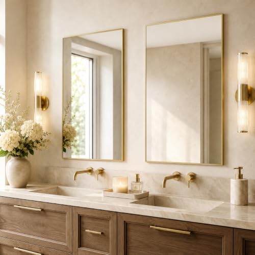 2-Pack 24"x36" Satin Gold Framed Bathroom Vanity Wall Mirrors - Image 5