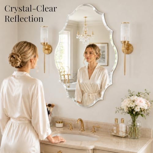 24x36 Inch Scalloped Oval Frameless Beveled Wall Mirror - Image 4