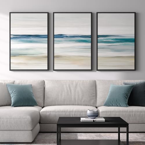 Large Framed Blue Abstract Coastal Ocean Wall Art by Cuspin