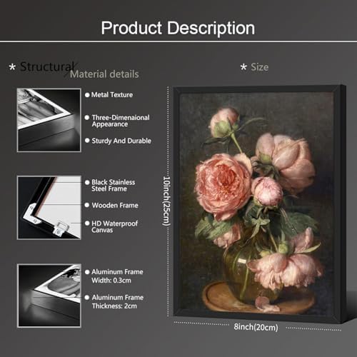 Moody Pink Peony Wall Art Spring Dark Academia Antique Floral Poster 08x10 inch - Image 2