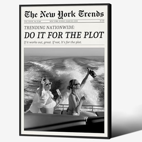 Trendy Newspaper Canvas Wall Art 24x36in Black Framed Black And White Prints by Unknown