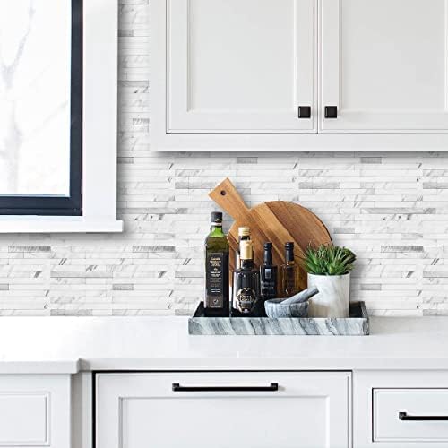 AULIGET Faux White Stone Peel and Stick Backsplash, 2 PVC Mixed Metal Wall - Image 2