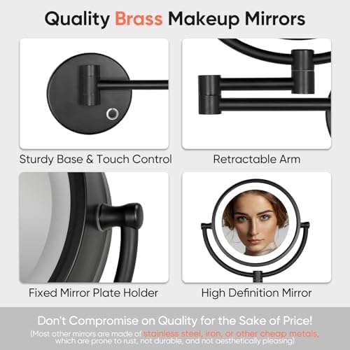 GURUN Hardwired LED Makeup Mirror Wall Mount Extendable Touch Black 10x - Image 4