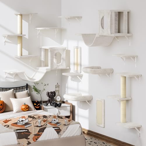 12-in-1 Cat Wall Shelves, Luxury Wall-Mounted Cat Shelves by NUNULAB