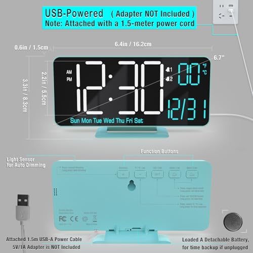 KOSUMOSU Digital Alarm Clock, 6.7in Digital Clock - Image 6