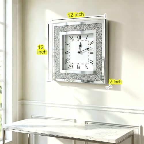 Crystal Crush Diamond Mirrored Square Wall Clock - Image 2