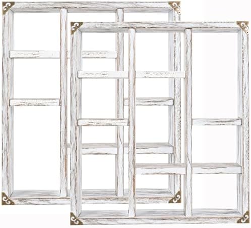17.7x15.7-Inch Shadow Box Shelf 9-Slot Rustic Wood Floating Shelves Larger by MITREL