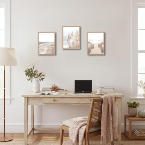 skysoon Neutral Beach Wall Art Set of 3, Boho Coastal Ocean Canvas Prints - Image 3