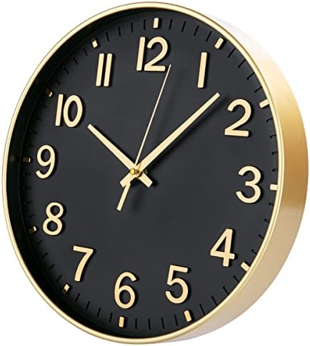 HZDHCLH 12 Inch Silent Wall Clock Battery Operated Non Ticking Black Gold - Image 2