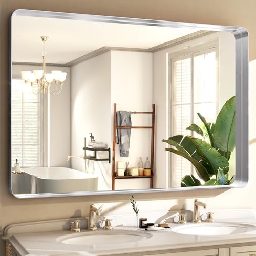 Easly Silver Bathroom Mirror for Wall, 40x30 Inch Rectangular Aluminum Alloy by EASLY