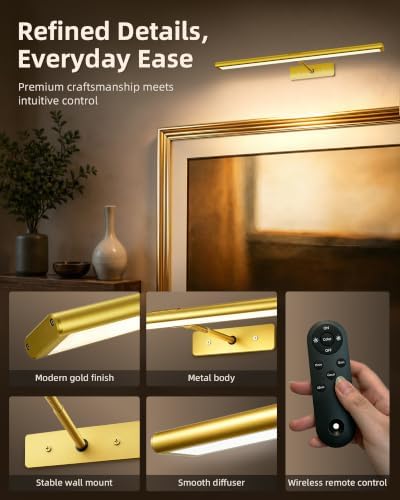 EZVALO Picture Light for Wall, 4800mAh Rechargeable Wireless Gold Light - Image 5