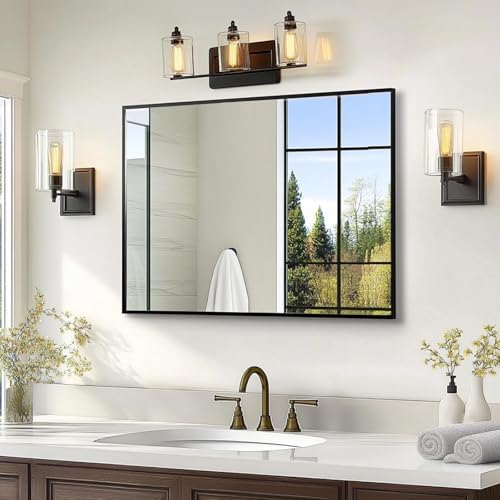 Sunniry Mirrors for Bathroom Sink, 24x32 inch Wall Mirror, Matte Metal Frame - Image 4