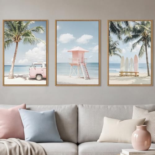 Celestdeco Large Beach Seascape Ocean Framed Canvas Wall Art Set, Modern by Celestdeco