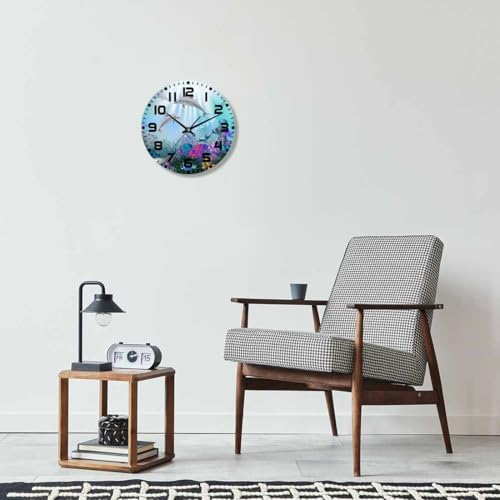 Underwater World wall Clock 10 inch Round Silent Non Ticking Wood Wall Clocks - Image 7