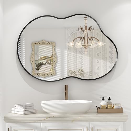 24x36 Inch Black Irregular Matte Bathroom Mirror by CHARMOR